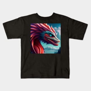 Red, Pink, and Purple Dragon with Cyan Highlights Kids T-Shirt